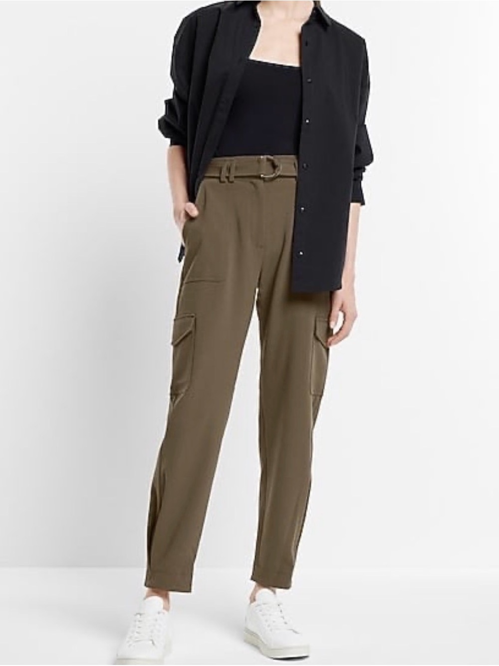 Express Olive Green Khaki Cargo Jogger Pants Slim Tapered Utility Pants